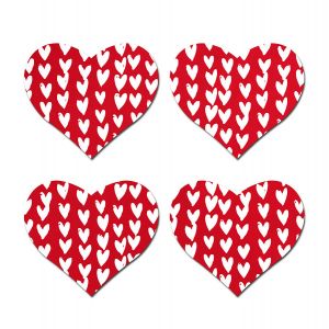 Pastease®Petites: 2 Pair Small Red Hearts Pattern on White Hearts Nipple Pasties