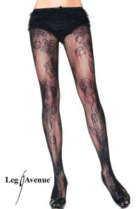 Leg Avenue 9775 Jacquard Micro Netz Spitzen Strumpfhose mit Rosen