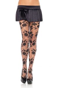 Leg Avenue 1301 Contrast Woven Floral Spandex Sheer Pantyhose