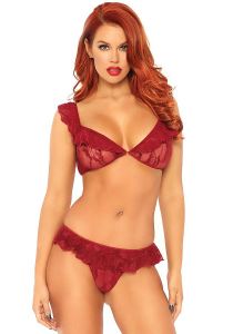 Leg Avenue 81574 2 PC. Lace Ruffle Bralette and Matching Ruffle G-String