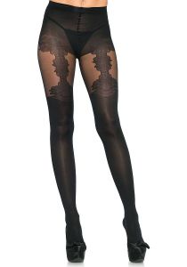 Leg Avenue 7132 Blickdichte Strumpfhose mit Blumen Strapshalteroptik