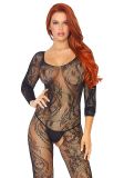 Leg Avenue 89108 Seamless Swirl Lace Long Sleeve Bodystocking black