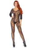 Leg Avenue 89108 Seamless Swirl Lace Long Sleeve Bodystocking black