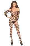 Leg Avenue 89195 Schulterfreier Ringnetz Bodystocking schwarz, offener Schritt