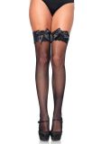 Leg Avenue 6261 Spandex Fishnet Thigh Highs with Lace Top and Satin Bow Accent