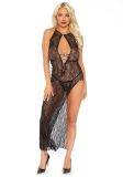 Leg Avenue 8536 Hochgeschlitztes, langes Spitzenkleid + G-String